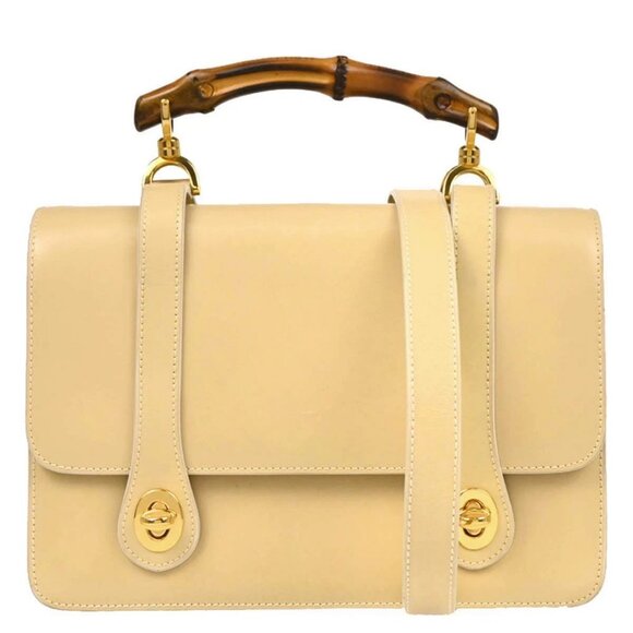 Gucci Beige Leather Bamboo 2way Handbag - Picture 1 of 12